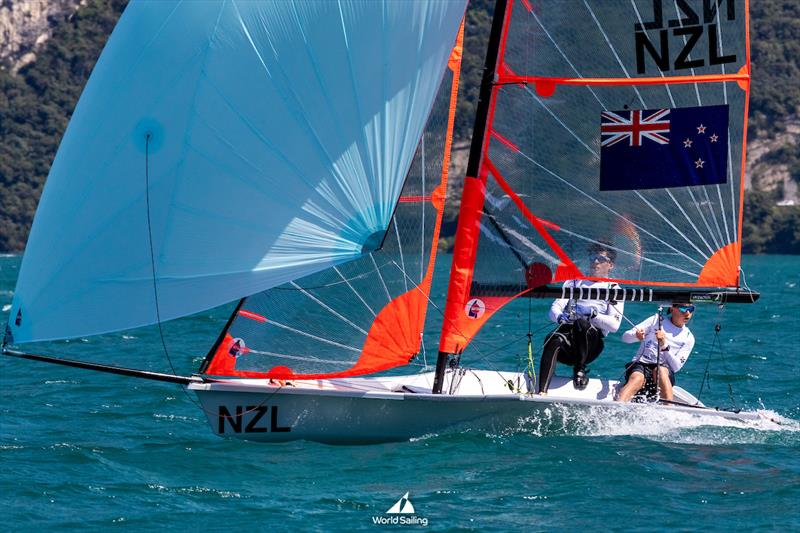 Will Leech and Sean Kensington - (NZL) - Male Skiff - 29er- 2024 Youth World Sailing Championships - Lake Garda - Italy - July 2024 photo copyright Tamborini Alessio taken at Takapuna Boating Club and featuring the 29er class