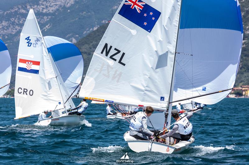 Cam Brown and Alex Norman - NZL - Male Dinghy - 420 - 2024 Youth World Sailing Championships - Lake Garda - Italy - July 2024 photo copyright Tamborini Alessio taken at Takapuna Boating Club and featuring the 420 class