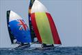 Isaac McHardie and Will McKenzie (NZL) - Silver Medalists trail the Gold Medalists Diego Botin and Paul Trittel (ESP) - Mens Skiff - Paris2024 Olympic Sailing Event - Marseille - August 2, 2024 © World Sailing / Lloyd Images