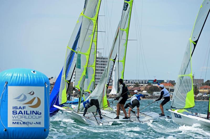 Final day of ISAF Sailing World Cup Melbourne photo copyright Sport the library / Jeff Crow taken at Royal Melbourne Yacht Squadron and featuring the 49er class