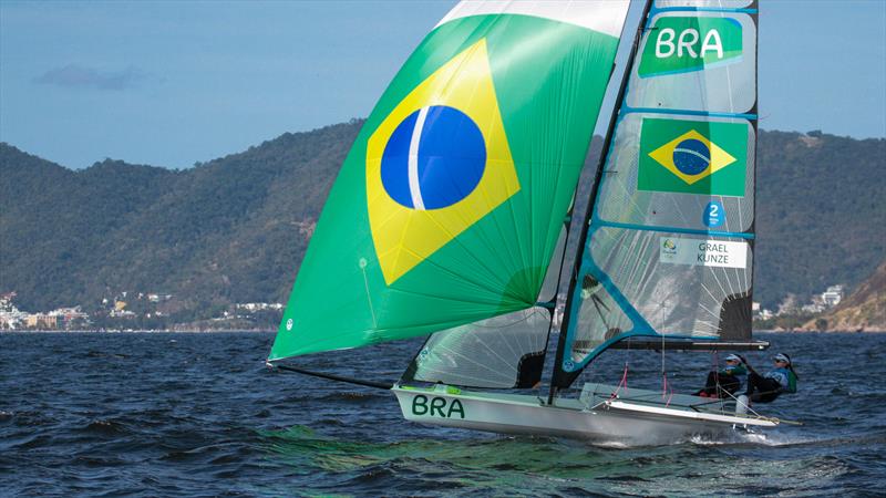 Martine Grael and Kahena Kunz (BRA) sailing on Guanabara Bay, Rio de Janeiro - Day 6 2016 Olympic Regatta photo copyright Richard Gladwell - Sail-World.com / nz taken at Takapuna Boating Club and featuring the 49er FX class