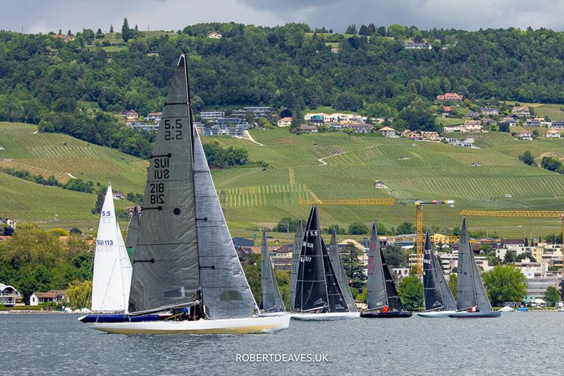 Start Race 4 - 5.5 Metre Swiss Open 2024 photo copyright Robert Deaves / www.robertdeaves.uk taken at Société Nautique Rolloise and featuring the 5.5m class