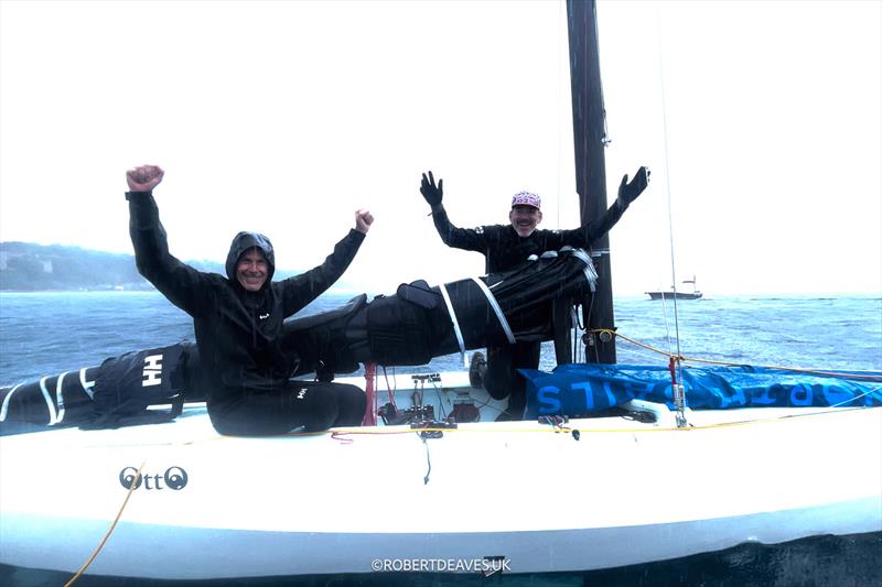 Otto crew smiling through the rain on day 3 of the 2024 5.5 Metre French Open at the Regates Royales in Cannes - photo © Robert Deaves / www.robertdeaves.uk