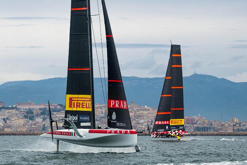 Luna Rossa sailing their AC40 against their LEQ12 test boat in Sardinia - photo © Ivo Rovira / America's Cup