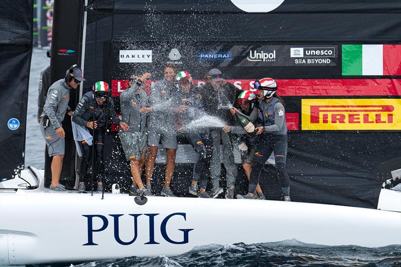 Luna Rossa Prada Pirelli Women's Team celebrating winning the Puig Women's America's Cup Final - October 12, 2024 - photo © Ian Roman / America's Cup