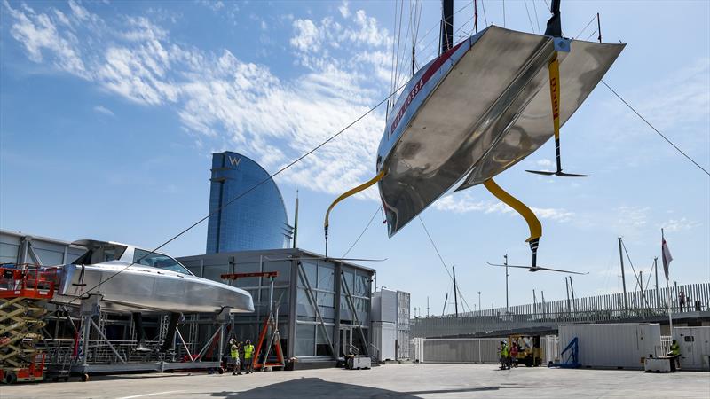 Luna Rossa with hydrogen tender behind - AC75 - Day 23 - June 7, 2024 - Barcelona - photo © Alex Carabi / America's Cup