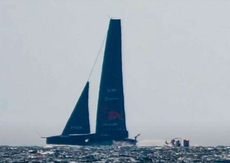 Alinghi Red Bull Racing  accelerating after rounding a mark and carrying what looks to be a lot of induced bend - AC75 - Day 30 - June 13, 2024 - Barcelona photo copyright Ivo Rovira / America's Cup taken at Société Nautique de Genève and featuring the AC75 class