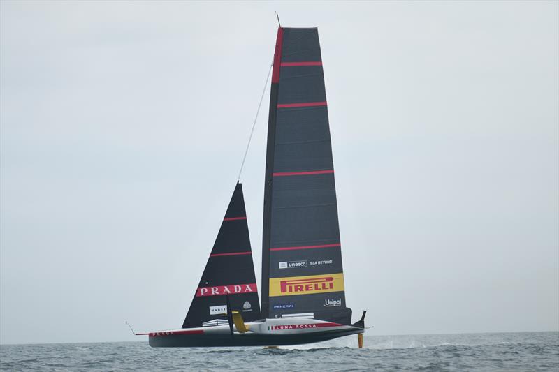 Luna Rossa flied high - but how much is left of the immersed rudder - Luna Rossa - AC75 - Day 27 - June 14, 2024 - Barcelona - photo © Alex Carabi / America's Cup