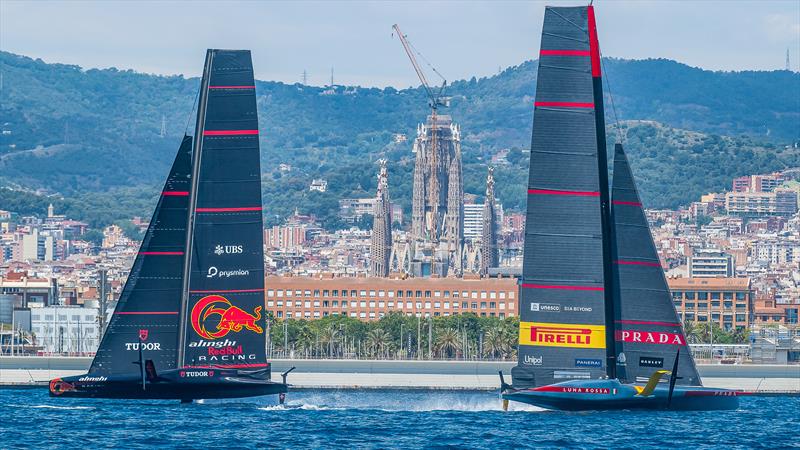 Alinghi Red Bull Racing and Luna Rossa play 'crisscross'  - AC75 - Day 32 - June 22, 2024 - Barcelona photo copyright Job Vermeulen / America's Cup taken at Circolo della Vela Sicilia and featuring the AC75 class