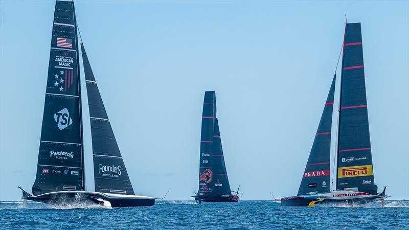 Alinghi Red Bull Racing, American Magic and Luna Rossa play 'crisscross'  - AC75 - Day 32 - June 22, 2024 - Barcelona photo copyright Job Vermeulen / America's Cup taken at Circolo della Vela Sicilia and featuring the AC75 class