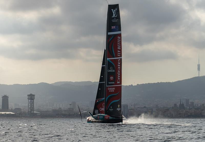 Emirates Team New Zealand - AC75 - July 3, 2024 - Barcelona photo copyright Hamish Hooper / America's Cup taken at Royal New Zealand Yacht Squadron and featuring the AC75 class