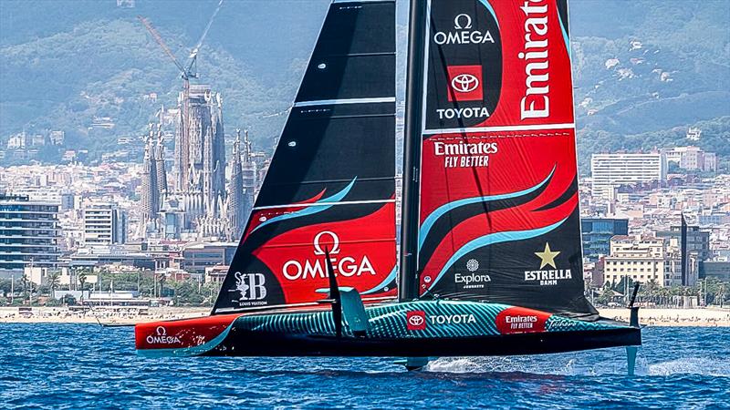 Emirates Team New Zealand - AC75 - July 8, 2024 - Barcelona photo copyright Hamish Hooper / America's Cup taken at Royal New Zealand Yacht Squadron and featuring the AC75 class