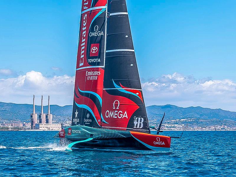 Emirates Team New Zealand - AC75 - July 8, 2024 - Barcelona photo copyright Hamish Hooper / America's Cup taken at Royal New Zealand Yacht Squadron and featuring the AC75 class