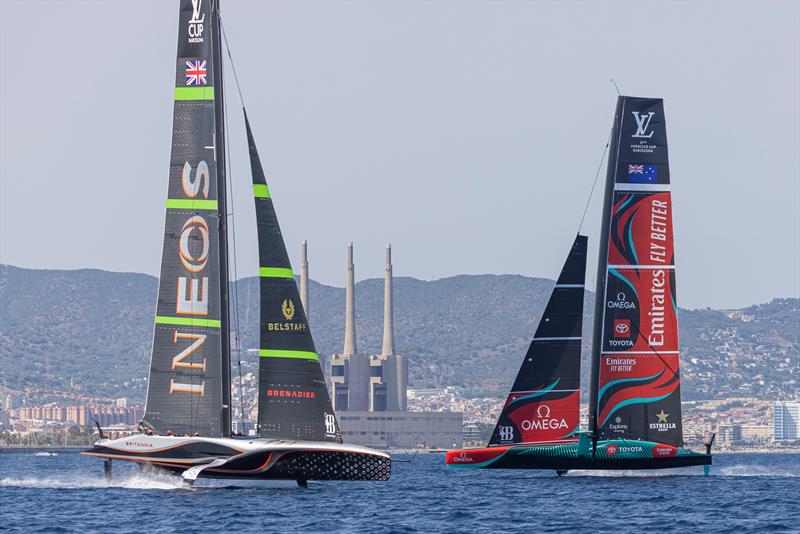 INEOS Team Britannia and Emirates Team New Zealand - AC75  - Barcelona - July 2024 photo copyright Job Vermeulen / America's Cup taken at Royal New Zealand Yacht Squadron and featuring the AC75 class