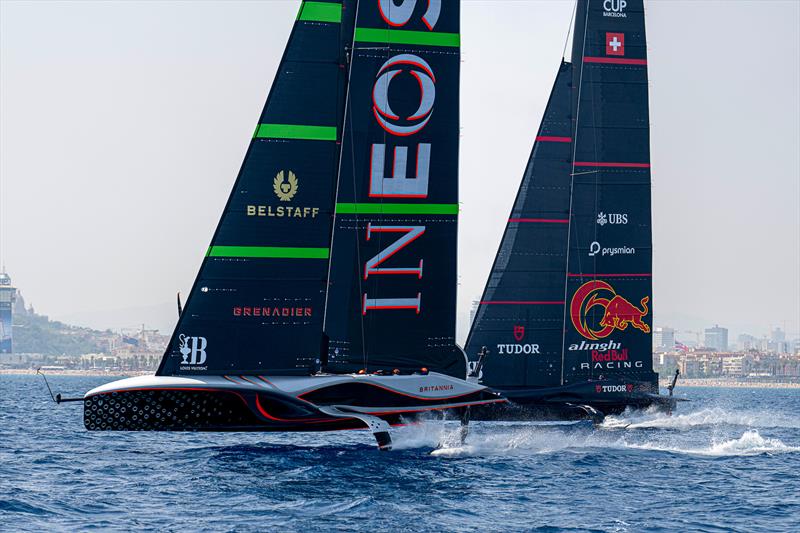 INEOS Britannia and Alinghi Red Bull Racing - Louis Vuitton Preliminary Regatta - Barcelona - August 2024 - photo © Ian Roman / America's Cup