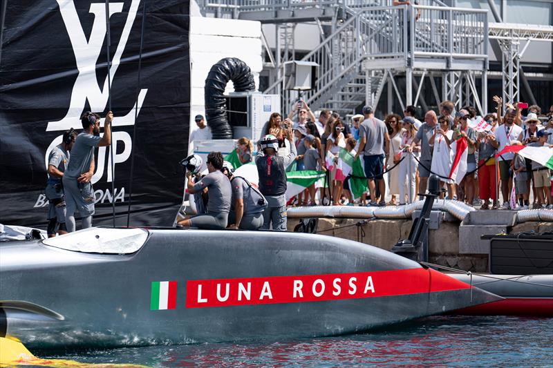 Luna Rossa departure - Louis Vuitton Cup - Day 1 - Barcelona - August 29, 2024 photo copyright Ian Roman / America's Cup taken at Real Club Nautico de Barcelona and featuring the AC75 class