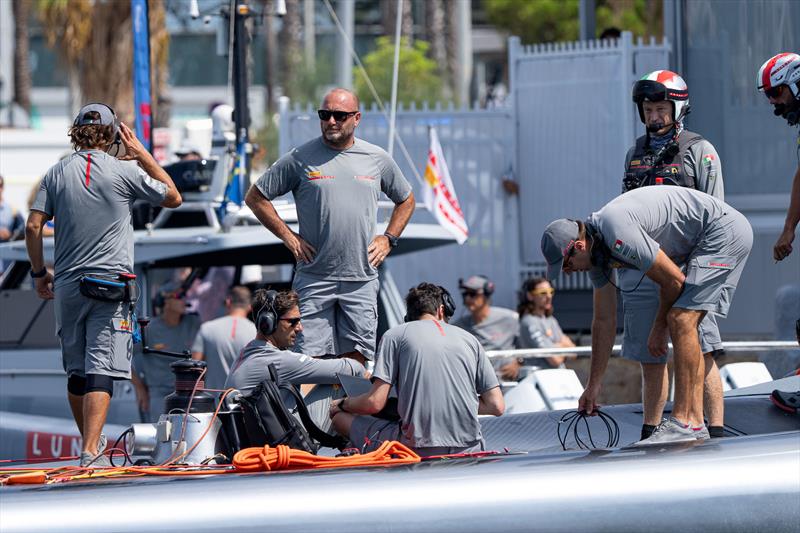 Luna Rossa departure - Louis Vuitton Cup - Day 1 - Barcelona - August 29, 2024 photo copyright Ian Roman / America's Cup taken at Real Club Nautico de Barcelona and featuring the AC75 class