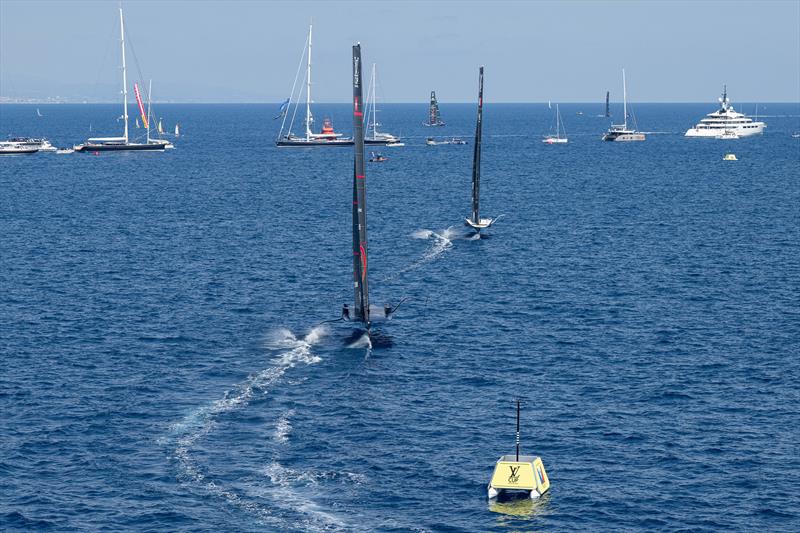 Orient Express leads Alinghi Red Bull Racing - Louis Vuitton Cup - Day 1 - Barcelona - August 29, 2024 photo copyright Ricardo Pinto / America's Cup taken at Real Club Nautico de Barcelona and featuring the AC75 class