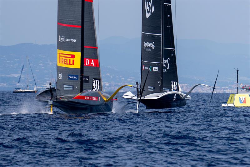 Luna Rossa chases American Magic - Louis Vuitton Cup - Day 3 - Barcelona - August 31, 2024 - photo © Ian Roman / America's Cup