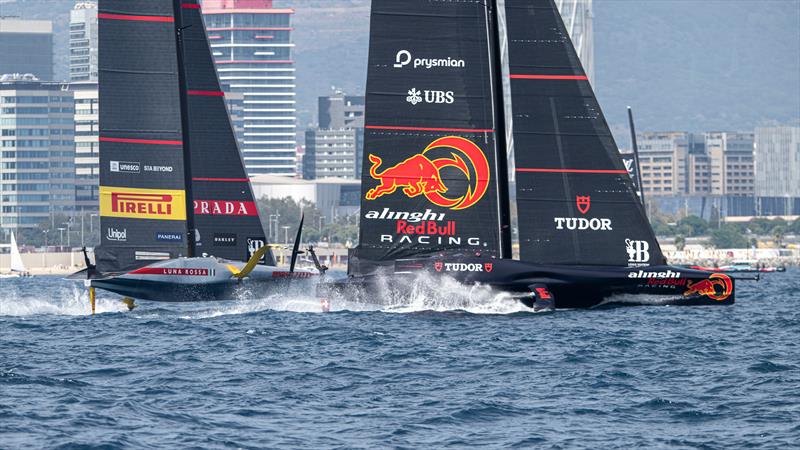 Alinghi Red Bull Racing vs. Luna Rossa Prada Pirelli on Louis Vuitton Cup Round Robin 1 Day 4 photo copyright Ricardo Pinto / America's Cup taken at  and featuring the AC75 class