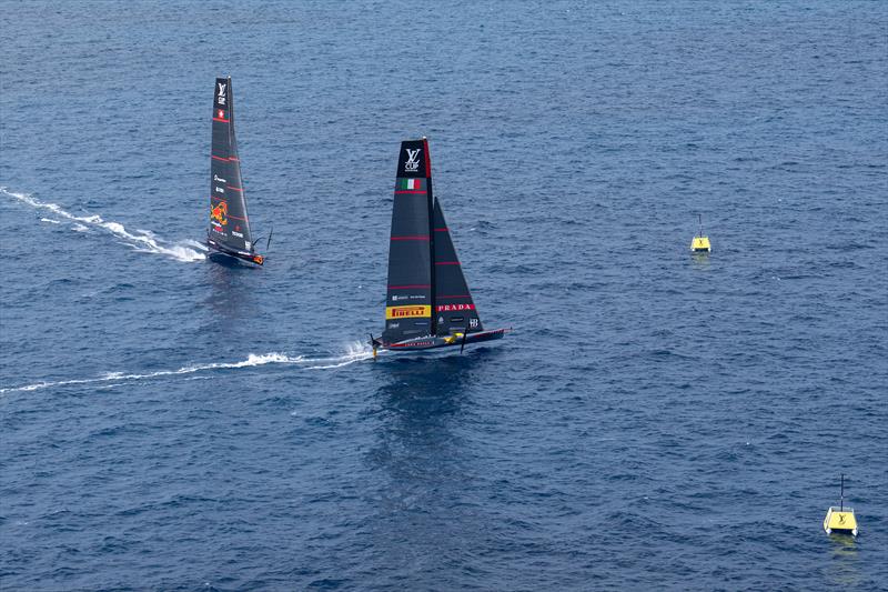 Alinghi Red Bull Racing vs. Luna Rossa Prada Pirelli on Louis Vuitton Cup Round Robin 1 Day 4 photo copyright Ian Roman / AmericasCup taken at  and featuring the AC75 class