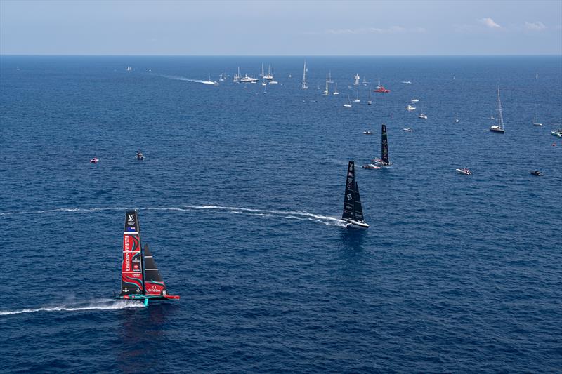 Emirates Team New Zealand vs. New York Yacht Club American Magic on Louis Vuitton Cup Round Robin 1 Day 4 photo copyright Ian Roman / AmericasCup taken at  and featuring the AC75 class