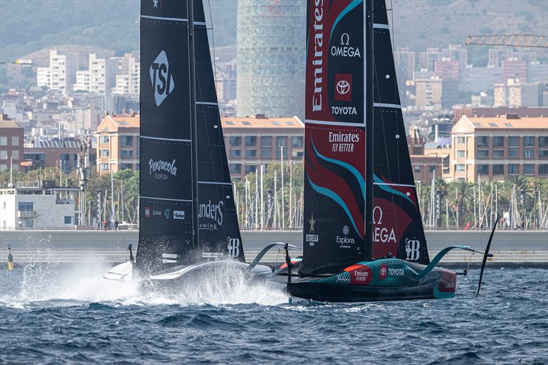 American Magic vs - Emirates Team NZ - Race 15  Day 4 - Round Robin 1 - Louis Vuitton Cup - September 1, 2024 - Barcelona photo copyright Ricardo Pinto / America's Cup taken at Real Club Nautico de Barcelona and featuring the AC75 class