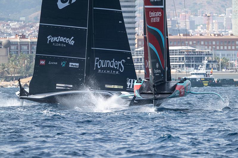 American Magic vs - Emirates Team NZ - Race 15 - Day 4 - Round Robin 1 - Louis Vuitton Cup - September 1, 2024 - Barcelona photo copyright Ricardo Pinto / America's Cup taken at Real Club Nautico de Barcelona and featuring the AC75 class