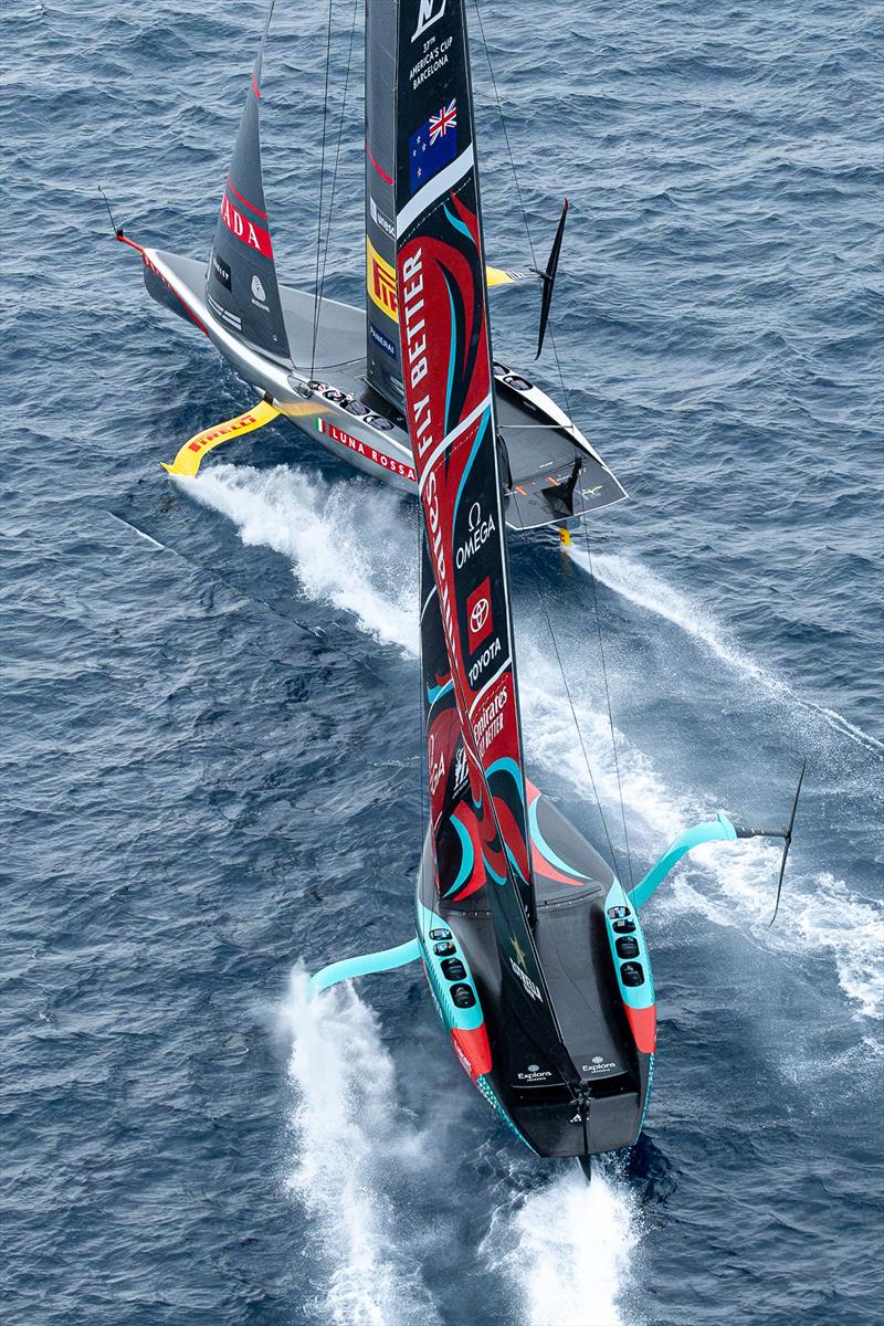 Luna Rossa and Emirates Team NZ - Race 17 - Day 5 - Round Robin 2 - Louis Vuitton Cup - September 3, 2024 - Barcelona photo copyright Ricardo Pinto / America's Cup taken at Real Club Nautico de Barcelona and featuring the AC75 class