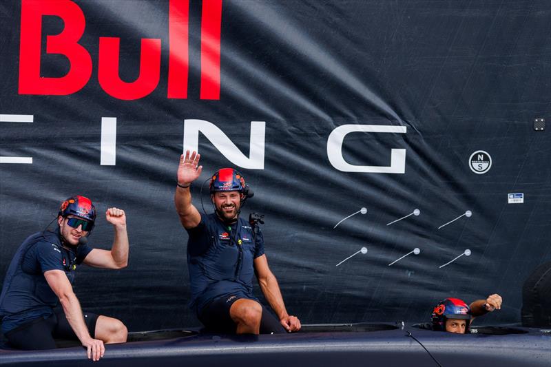 Nils Theuninck and Nico Stahlberg on Alinghi Red Bull Racing BoatOne after victory against American Magic on Day 3, Louis Vuitton Cup Round Robin 2 in Barcelona, Spain. 5 September - photo © Alinghi Red Bull Racing / Samo Vidic