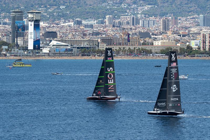 INEOS Britannia and American Magic - Race 18, Day 5 - Round Robin 2 - Louis Vuitton Cup - September 5, 2024 photo copyright Ian Roman / America's Cup taken at Royal Yacht Squadron and featuring the AC75 class