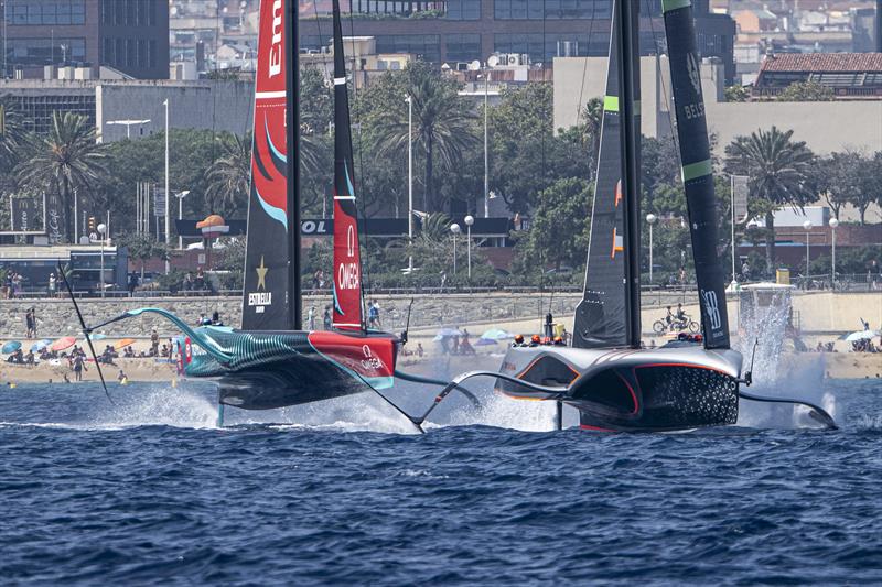 INEOS Britannia leading Emirates Team NZ -  Louis Vuitton Preliminary Regatta, Race Day 2 - photo © Ricardo Pinto / America's Cup