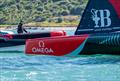 Kevin Shoebridge - COO with Emirates Team NZ in his on the water office - keeping an eye on a training session - April 2024 - Auckland