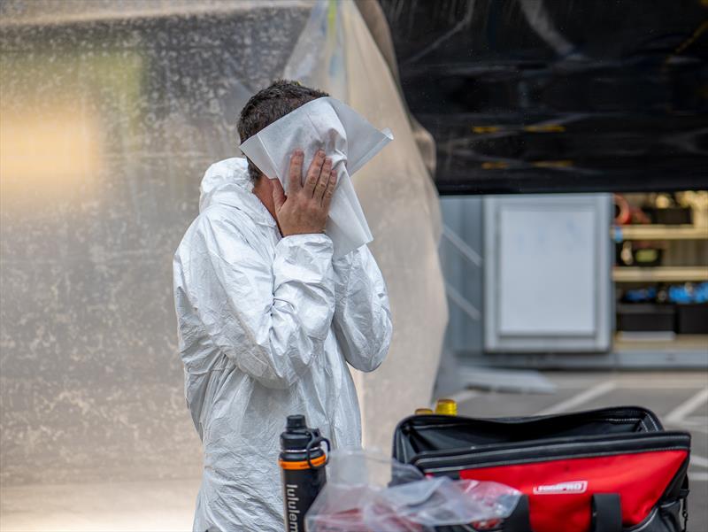 Emirates Team New Zealand design and shore crews work around the clock to repair their AC75 raceboat damaged on Thursday - August 31, 2024 - Barcelona photo copyright Emirates Team NZ taken at Royal New Zealand Yacht Squadron and featuring the ACC class