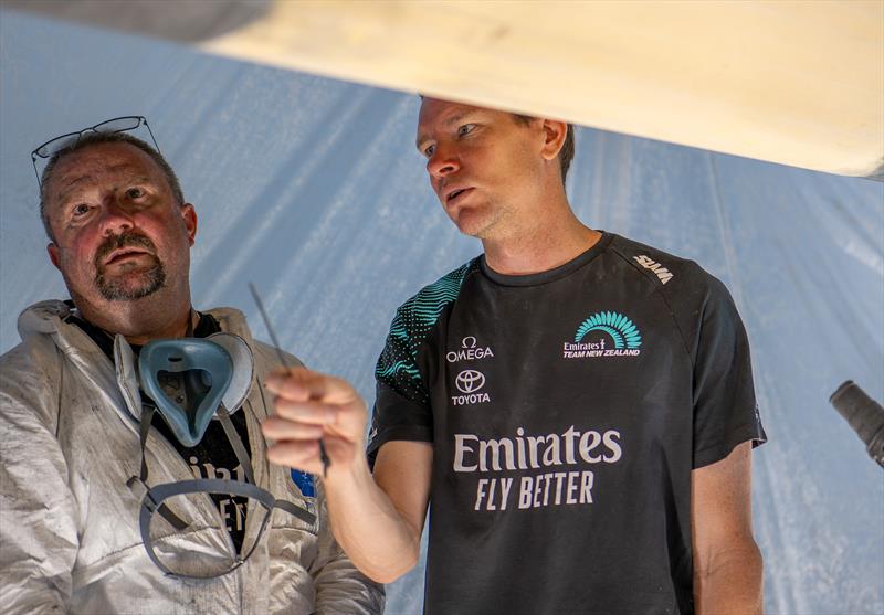 Emirates Team New Zealand design and shore crews work around the clock to repair their AC75 raceboat damaged on Thursday - August 31, 2024 - Barcelona photo copyright Emirates Team NZ taken at Royal New Zealand Yacht Squadron and featuring the ACC class