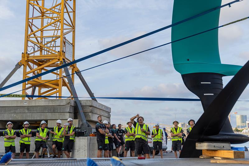 Emirates Team New Zealand design and shore crews work around the clock to repair their AC75 raceboat damaged on Thursday - August 31, 2024 - Barcelona photo copyright Emirates Team NZ taken at Royal New Zealand Yacht Squadron and featuring the ACC class