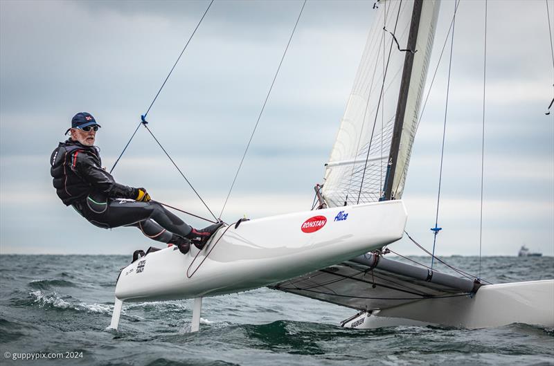 Pete Boxer riding his Aussie built Tool on the final day of the Unicorn and A Class Catamaran Nationals at Hayling Ferry SC - photo © Gordon Upton / www.guppypix.com