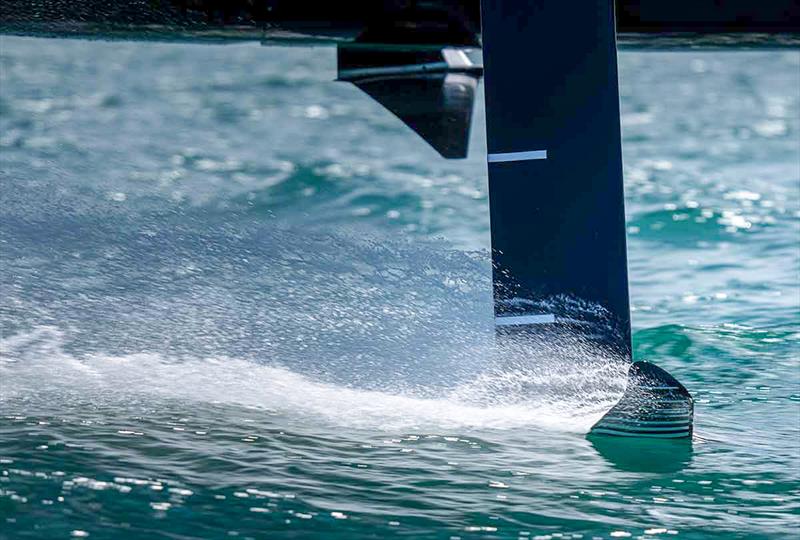 The detachable foil tip breaks the surface - Armstrong Foils has partnered with SailGP to be the Official Foil Tip Manufacturer of SailGP photo copyright Bob Martin/SailGP taken at Royal New Zealand Yacht Squadron and featuring the  class