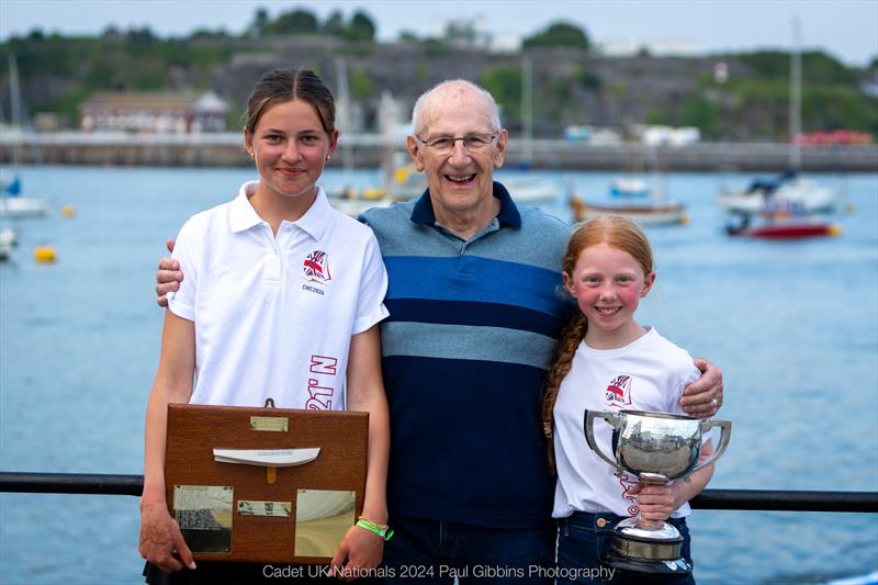 Barry Steel (1957 champion) with the 2024 champions - ABP Cadet UK Nationals in Plymouth - photo © Paul Gibbins Photography