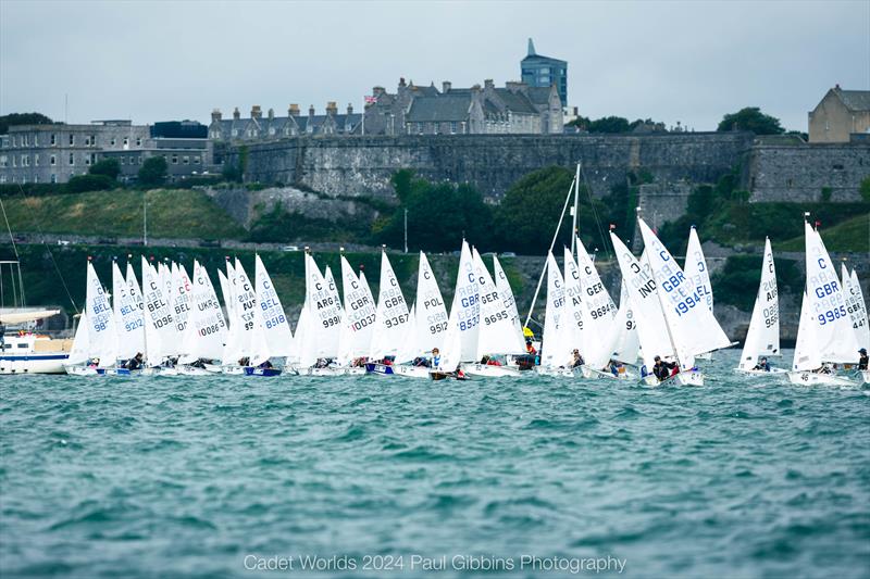 Main fleet - ABP Cadet class World Championship in Plymouth - Day 6 photo copyright Paul Gibbins Photography taken at Mount Batten Centre for Watersports and featuring the Cadet class