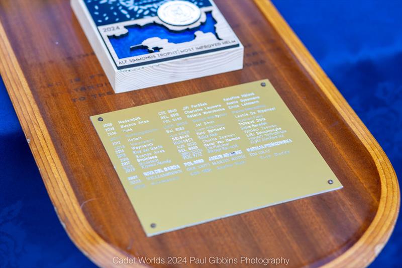 Alf Simmonds Trophy presented at the Cadet class World Championship photo copyright Paul Gibbins Photography taken at Mount Batten Centre for Watersports and featuring the Cadet class