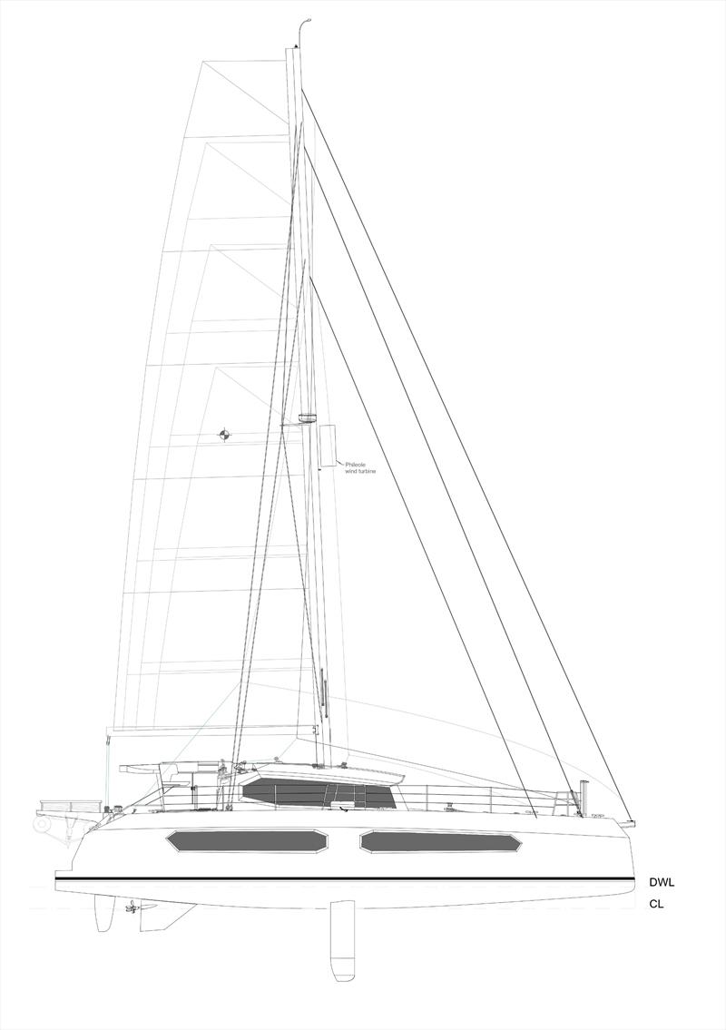 Starboard view -Technical drawing - Hu'chu 55ft performance catamaran - photo © iYacht GmbH