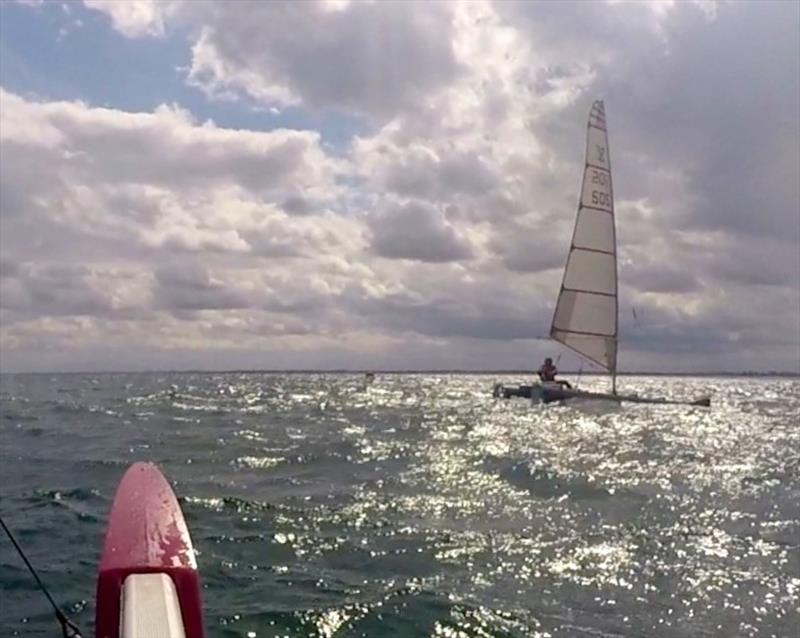 Sparkling performance: George Evans (behind the camera) chases Eamonn Cotter, the new Northern Champion photo copyright George Evans taken at Royal Yorkshire Yacht Club and featuring the Catapult class