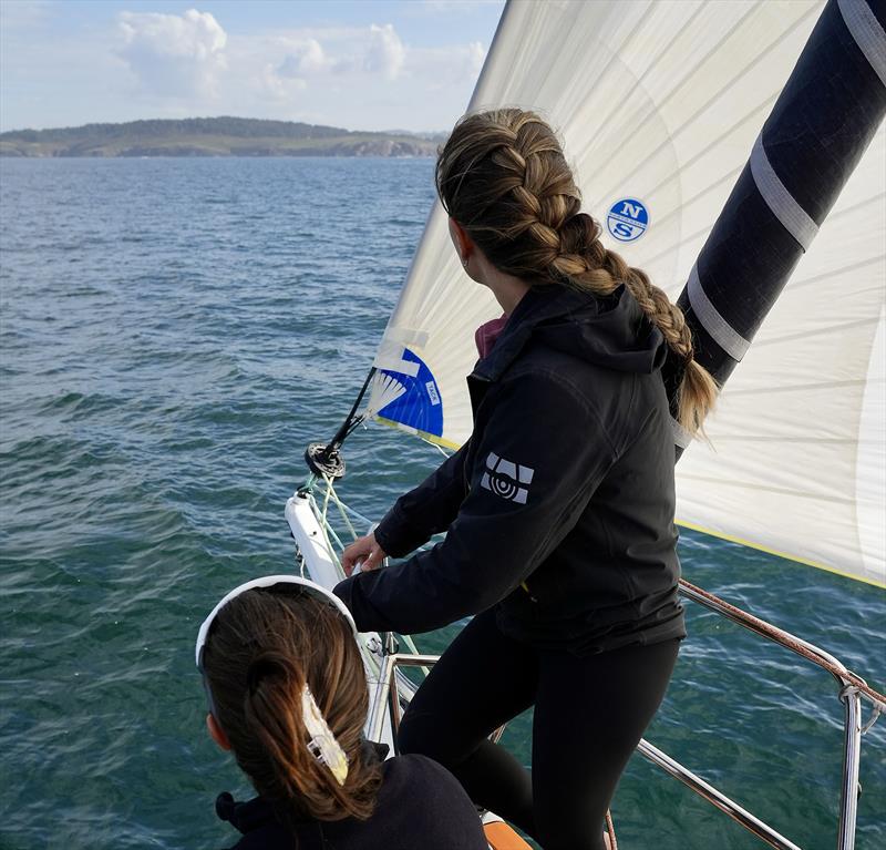 Cole Brauer (L) and Elizabeth Tucker (R) on the bow of First Light - photo © Alvaro Sanchis