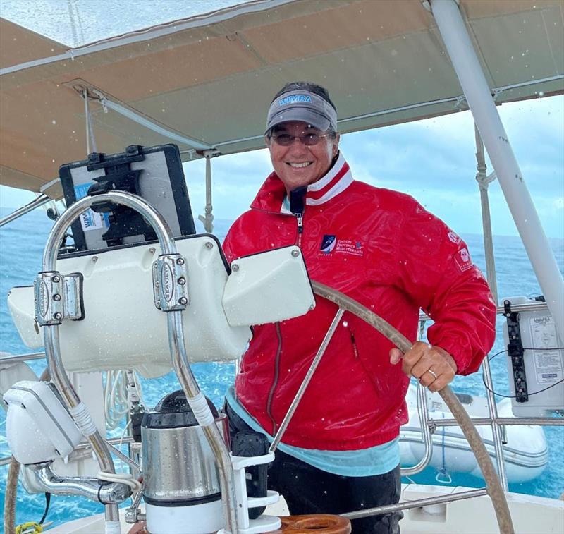 Liz Bayliss at the helm photo copyright Liz Bayliss taken at St. Thomas Yacht Club and featuring the Cruising Yacht class