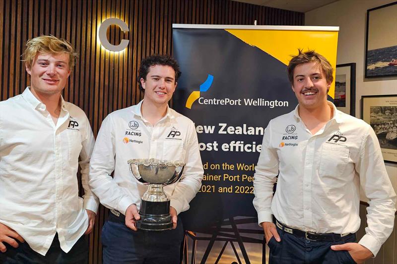 The winning crew of Eli Liefting, Jack Frewin and Oliver Lloyd (RNZYS) won the 2024 centreport Youth International Match Racing Championship - June 2024 - Royal Port Nicholson YC, Wellington - photo © Dion Mead