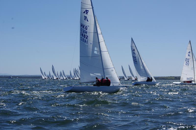 Race eight and the fleet is across the start line, followed by Magpie and Racer CC after they were OCS and had to do individual restarts at the Etchells Australian Championship - photo © Jeanette Severs