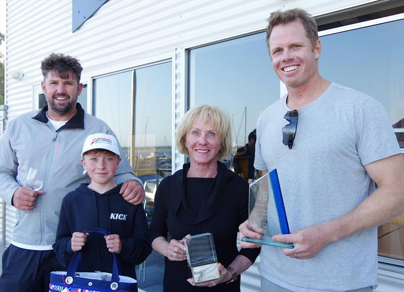 The Flying High 2 team with the Etchells 2025 Australian championship womens helm trophy - Seve Jarvin, Max Jameson, Jeanne-Claude Strong and Sam Newton - photo © Jeanette Severs