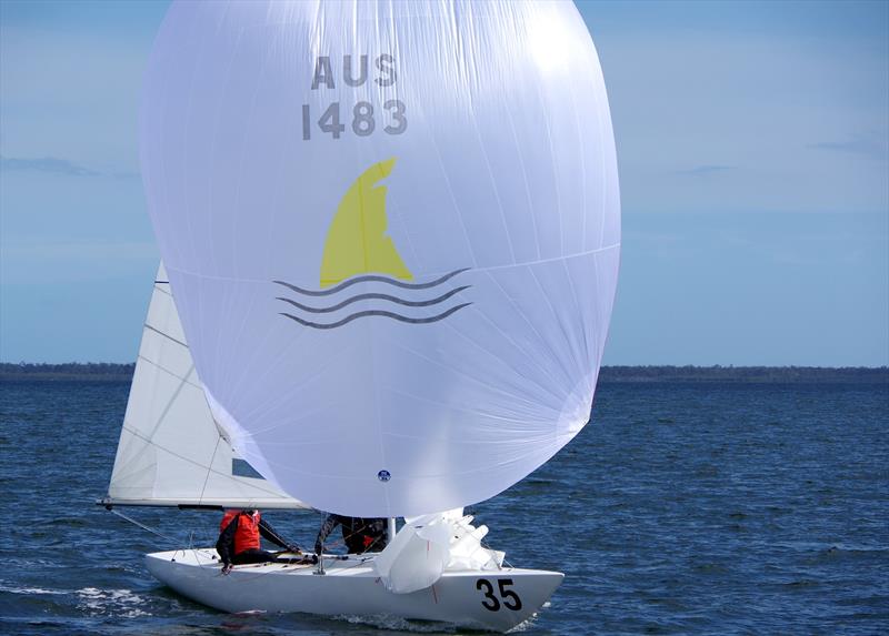 Great White Hunter AUS1483, with David Dunn, Sandy Higgins and Peter Bellingham on board, approaching the finish line in race 7, of the Etchells 2025 Australian championship - photo © Jeanette Severs