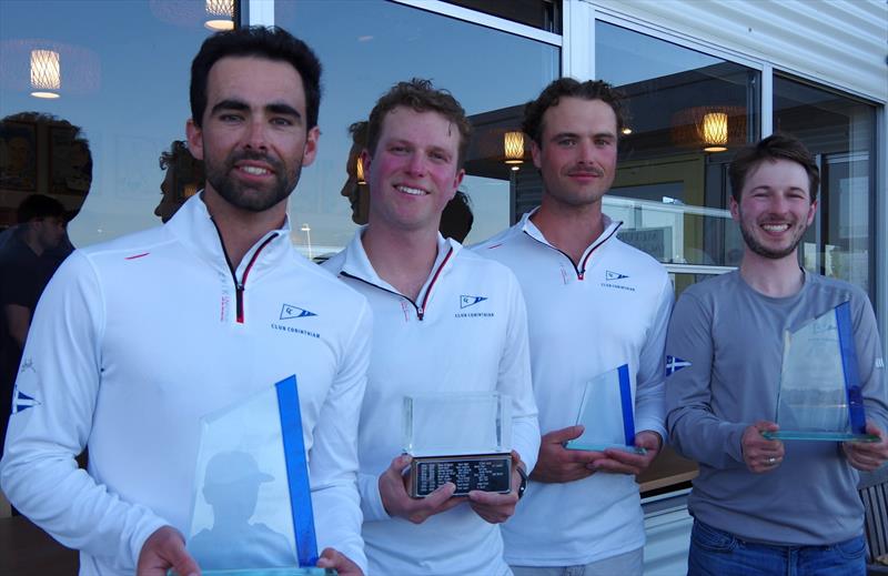 The Lisa Rose team with their Corinthian and Youth trophies won at the Etchells Australia 2025 Australian championship regatta, held at Metung on Lake King - Tom Trotman, Jack Abbott, Xavier Winston-Smith and James McLennan - photo © Jeanette Severs